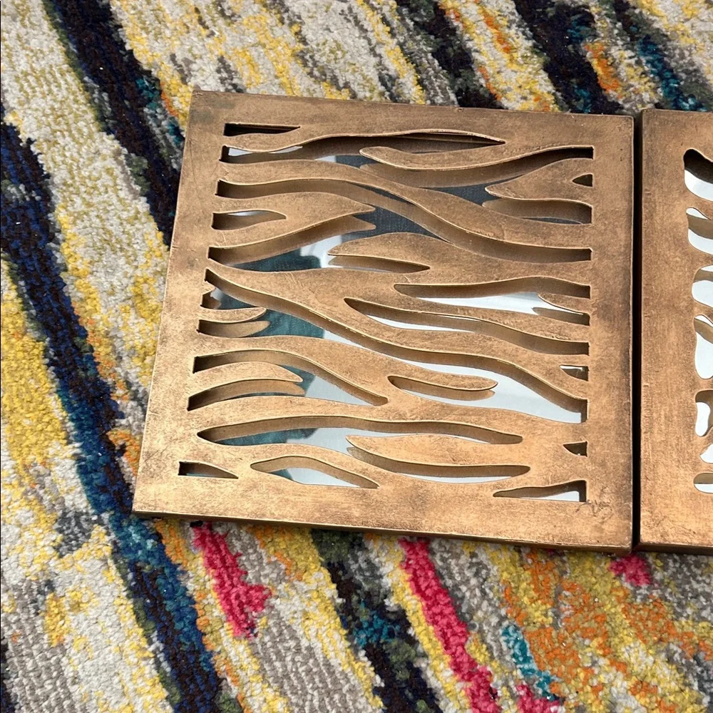 Horchow Bronze-Tone Cutout Mirrored Wall Panels - Set of 2